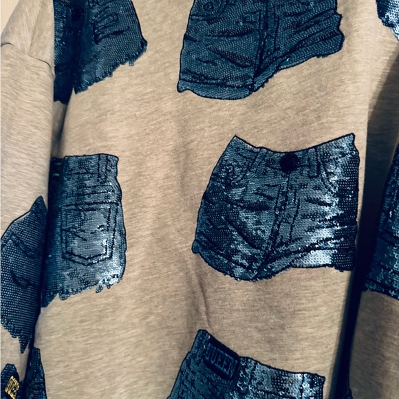 Queen Of Sparkles Gray Sweatshirt with Blue Sequin Design - Picture 3 of 5